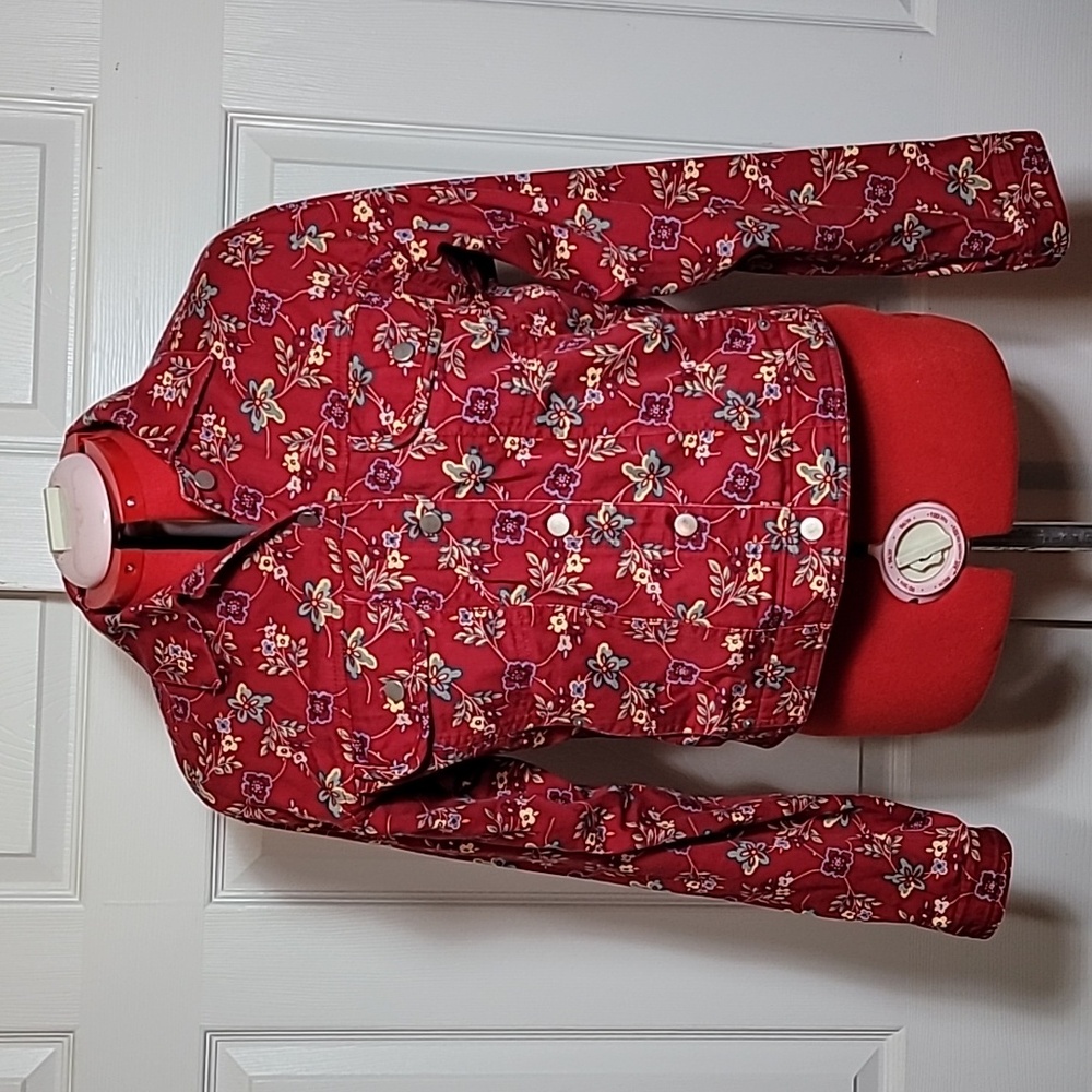 Floral Long Sleeved Jacket With Silver Metal Buttons